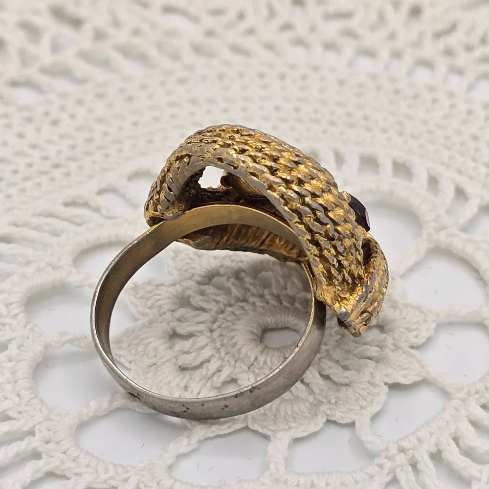 Vintage Purple Rope Cocktail Ring Rhinestone Adjustable Gold Tone Costume 6.5